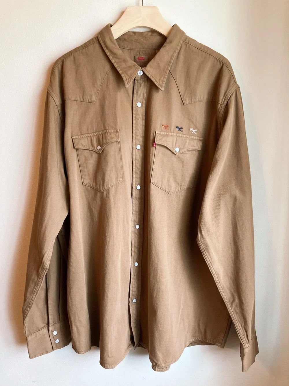 Levi’s Denim Pearl Button-Down Longsleeve Collared Jean Shirt Brown 2-XL Western - Picture 2 of 15